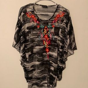 DorDor Couture Embroidered Poncho Style Blouse